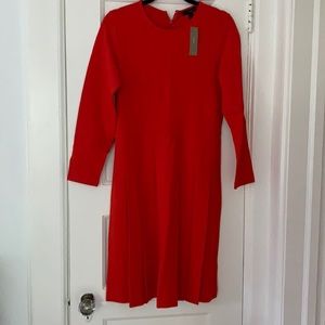 Red Jcrew pleated midi dress